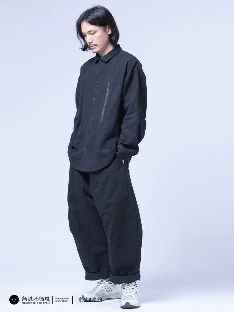 Original design men's contrasting open pocket casual loose lapel shirt