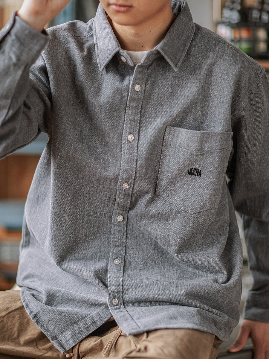 Japanese Retro Brushed Cotton Cargo Shirt – Loose Thick Long Sleeve Workwear for Men – Japanese vintage | yamalin clothes | Yamalinclothes