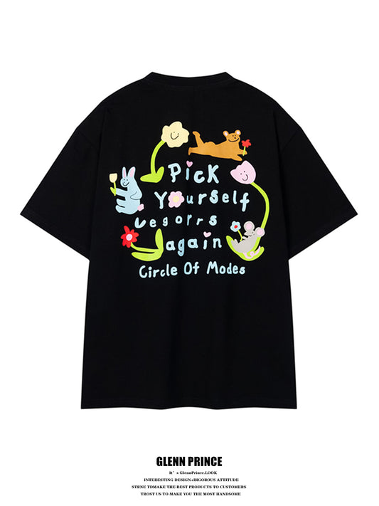 American retro fun cartoon print short sleeve t-shirt men's summer oversize niche versatile tee