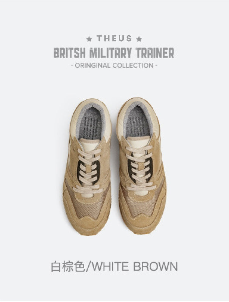 60s British Military Sneakers - Suede Low-Top Casual Shoes with Sand Color Blocking