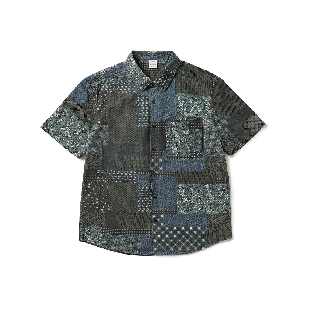 Japanese ethnic style short-sleeved casual shirt, Baijiabu printed cotton top, beach shirt