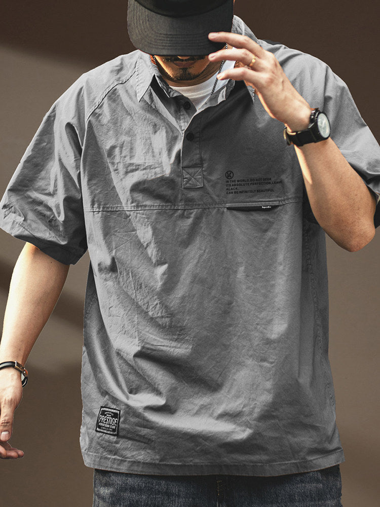 American Cotton Cargo Polo Shirt – Loose Retro Short Sleeve Men’s Summer Top – Japanese vintage | yamalin clothes | Yamalinclothes