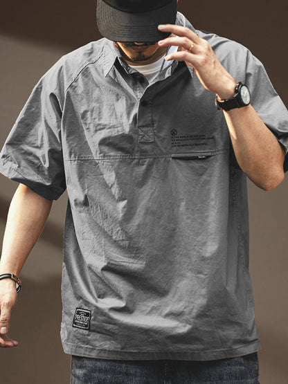 American Cotton Cargo Polo Shirt – Loose Retro Short Sleeve Men’s Summer Top – Japanese vintage | yamalin clothes | Yamalinclothes