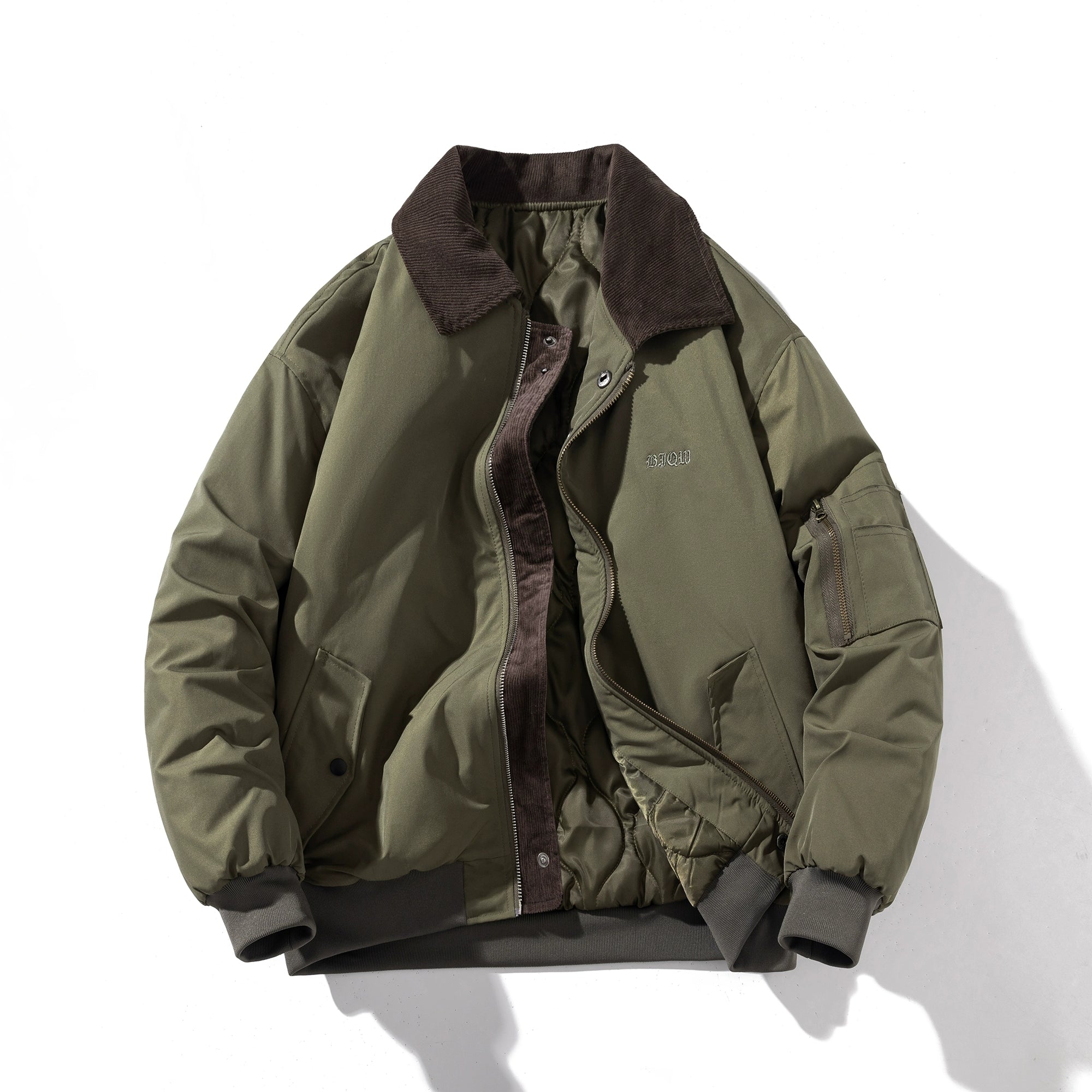 Vintage Corduroy Bomber Jacket – Embroidered Padded Baseball Style (Unisex)