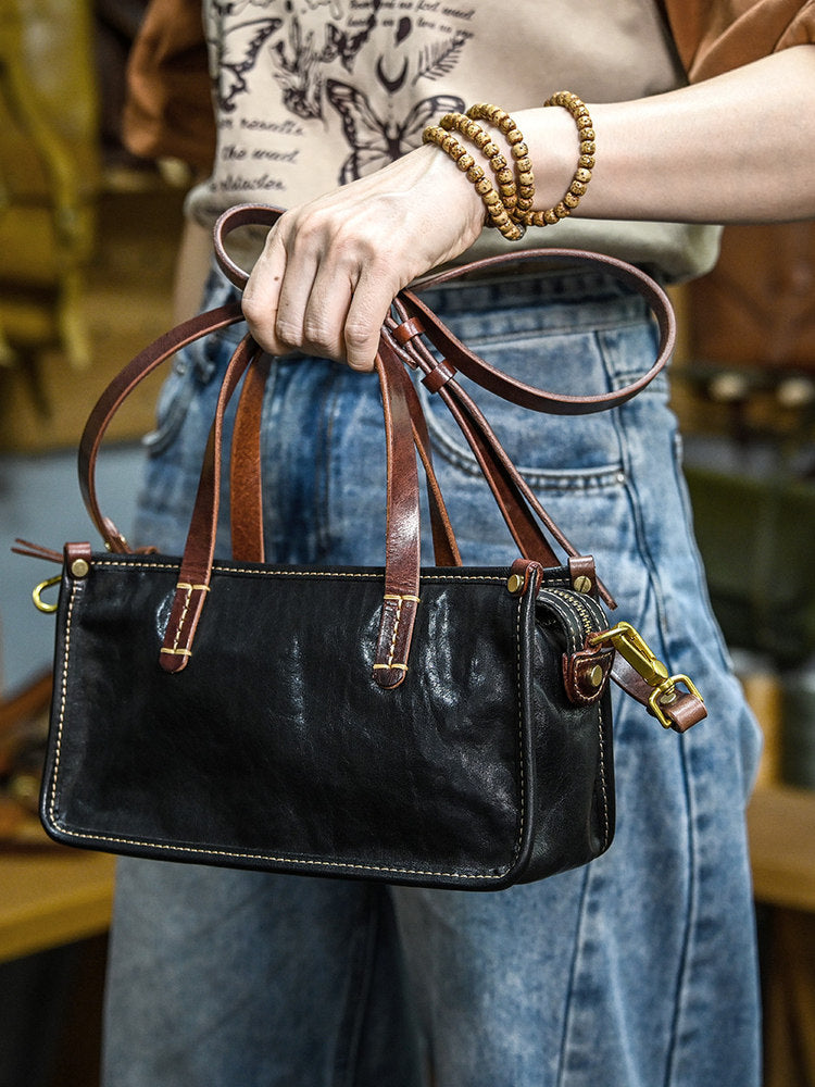 Vintage bags, niche soft leather handmade bags, leather small square bags, women's crossbody wide straps, top layer cowhide tote bags – Japanese vintage | yamalin clothes | Yamalinclothes