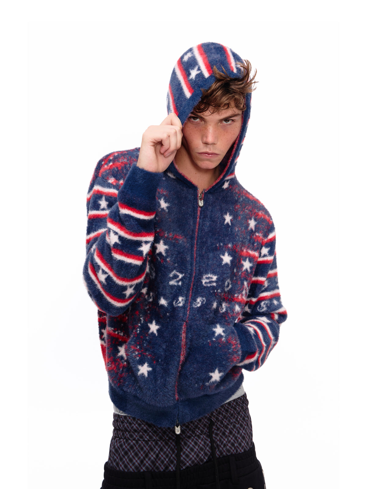 Hooded Knit Cardigan – Star & Stripe Jacquard