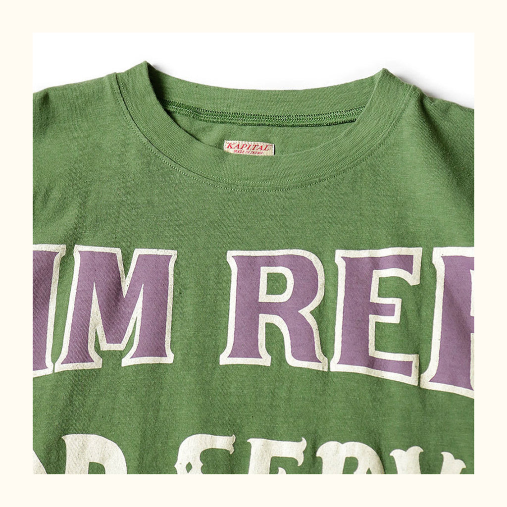 Japanese casual loose cotton green letter print dropped-shoulder short-sleeved T-shirt