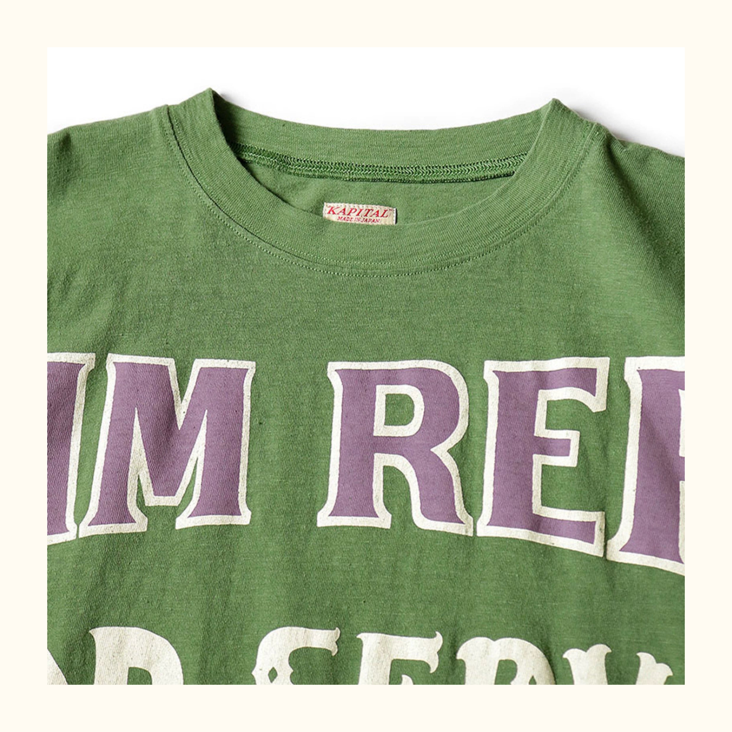 Japanese casual loose cotton green letter print dropped-shoulder short-sleeved T-shirt