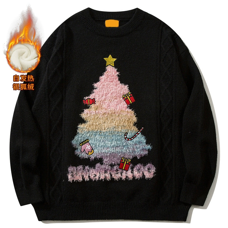 American style fun Christmas tree red sweater men and women autumn and winter design round neck couple sweater
