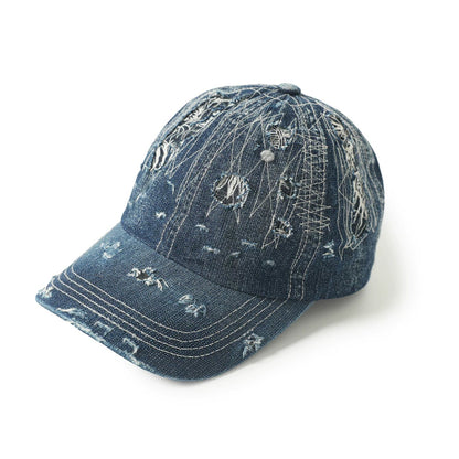 Niche designer brand: vintage ripped patch distressed denim hat, Japanese utility hat