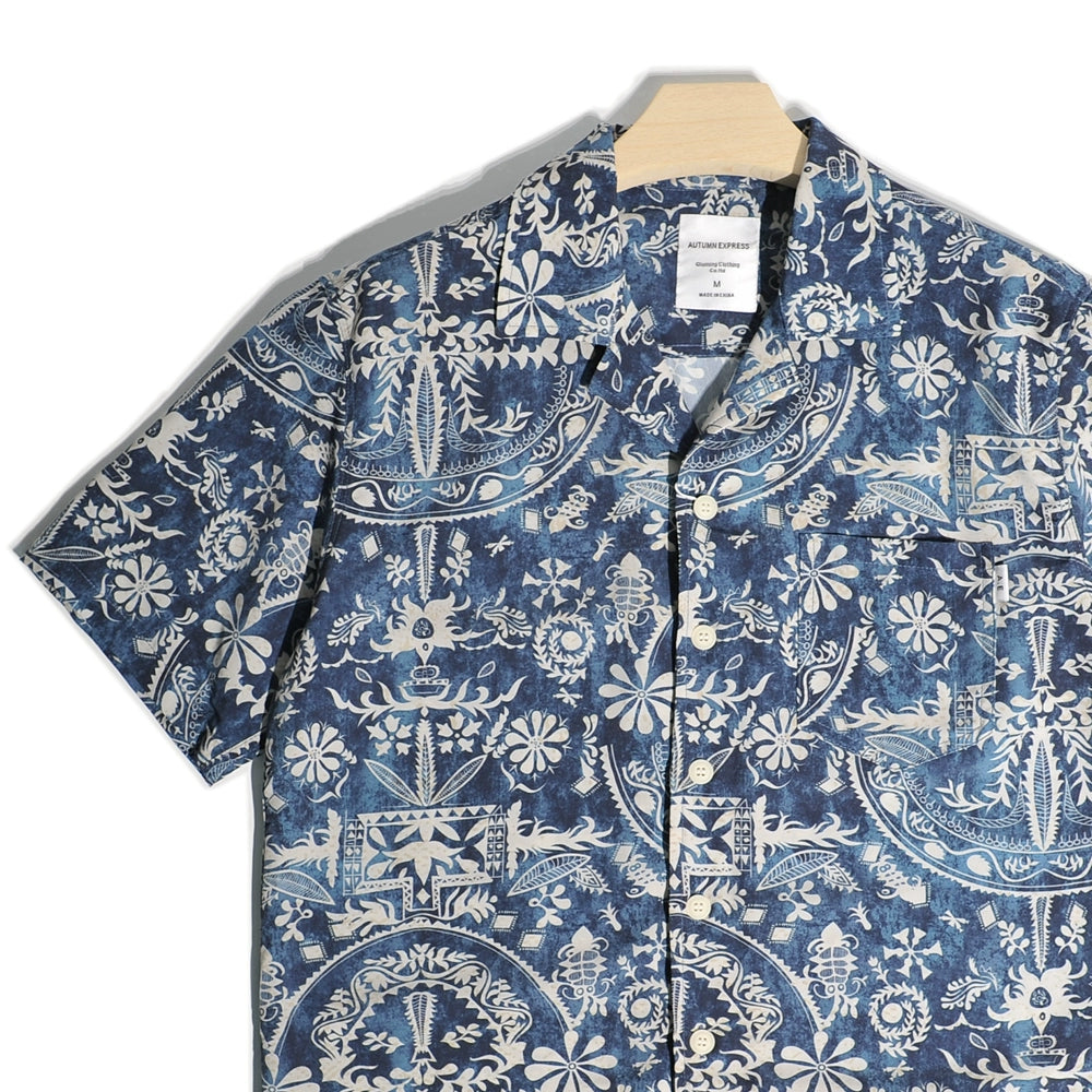 Thai Hong Kong style Aloha bohemian Aramco Ka Ji Cuban collar Hawaiian floral beach short sleeve floral shirt