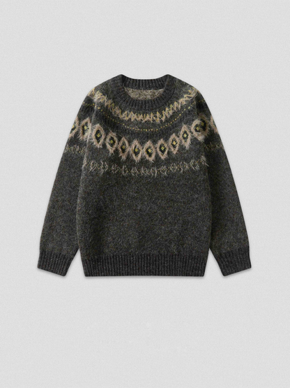 Fair Isle Sweater – Fuzzy Jacquard Crewneck