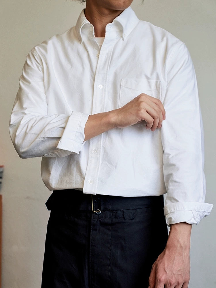 Button-Down Collar White Shirt OCBD Long Sleeve Ivy ivy Peak Lapel American Temperament Casual Versatile
