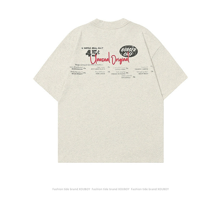 Fun Burger pure cotton short sleeve men's fashion brand lazy loose casual summer T-shirt