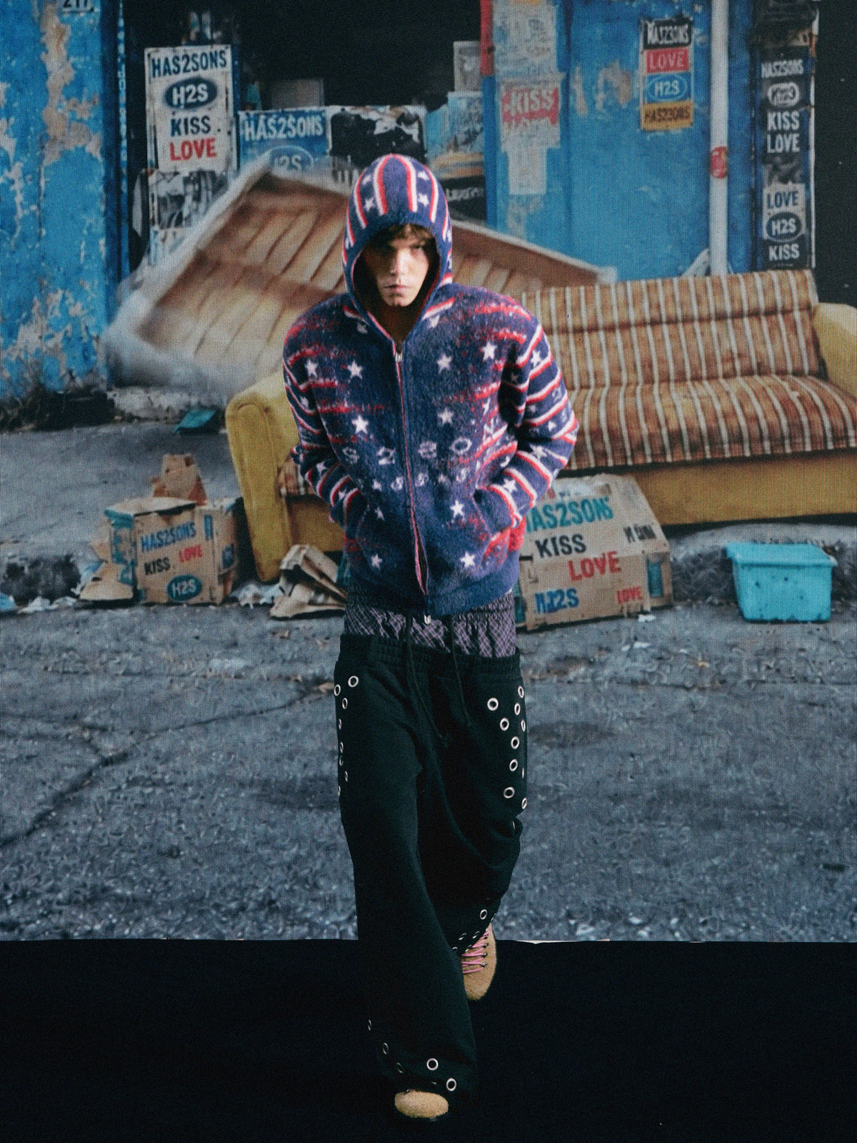 Hooded Knit Cardigan – Star & Stripe Jacquard