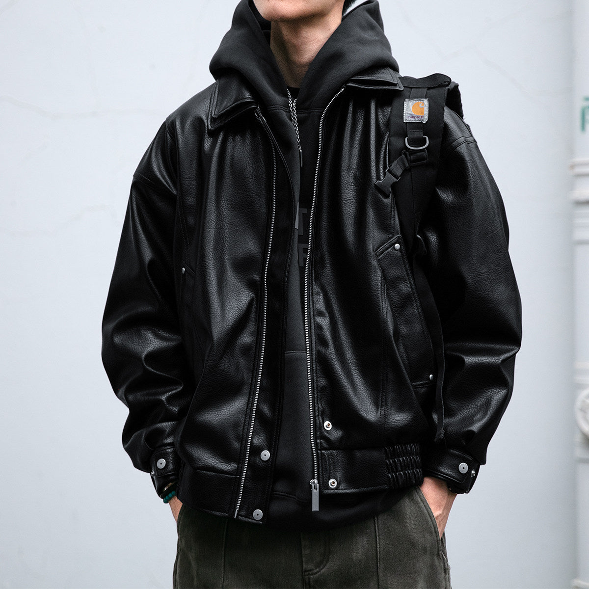 Soft PU Double-Layer Lapel Leather Jacket – American Retro Oversized Unisex – Japanese vintage | fall outfits 2026 | fall winter outfits | classy winter outfits | lazy comfy outfits | japanese streetwear | vintage workwear | yamalin clothes | Yamalinclothes