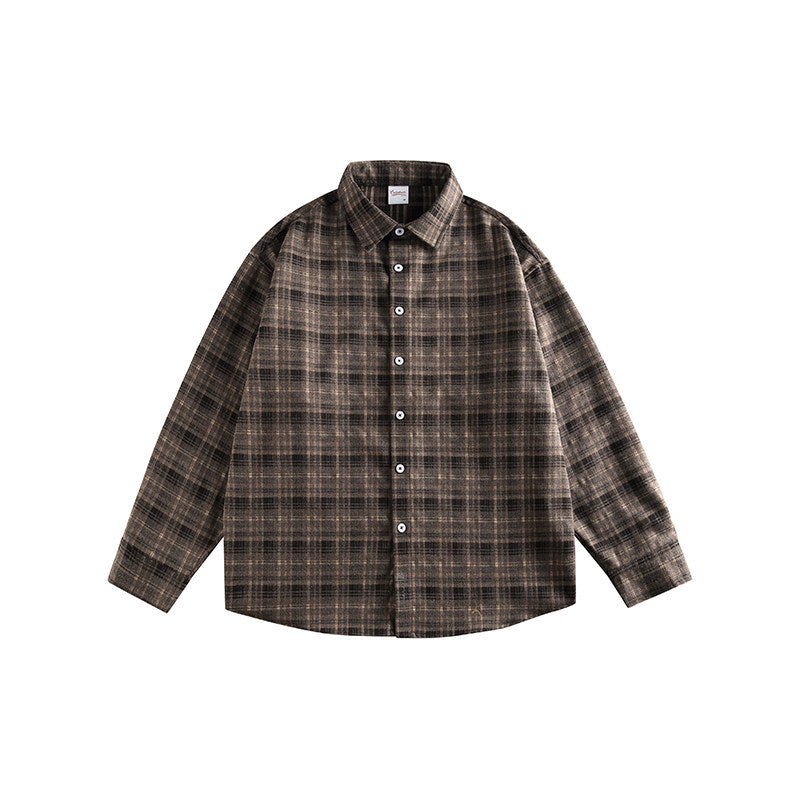 Japanese Vintage Plaid Long Sleeve Lapel Shirt Jacket – Loose Unisex Casual