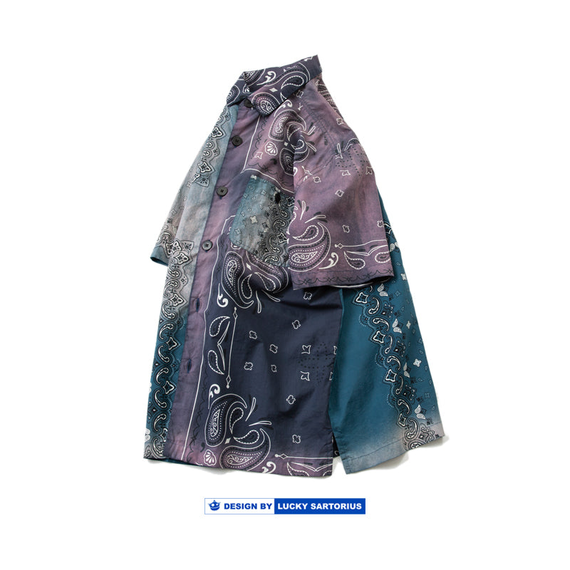 Japanese tie-dyed cashew flower short-sleeved shirt