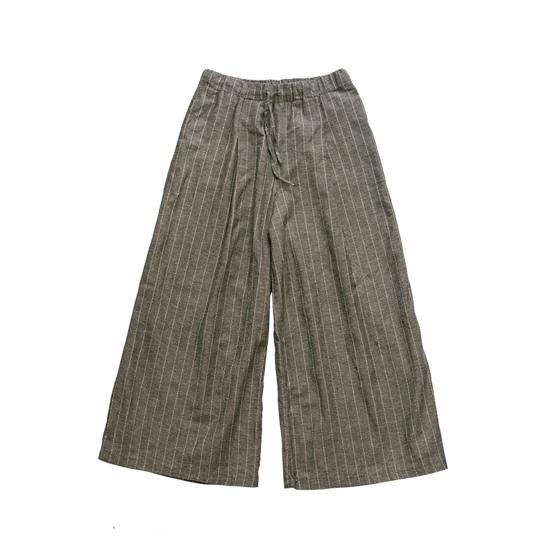 casual pants men's loose striped trousers cotton and linen Chinese style large size skirt pants Japanese retro art trend