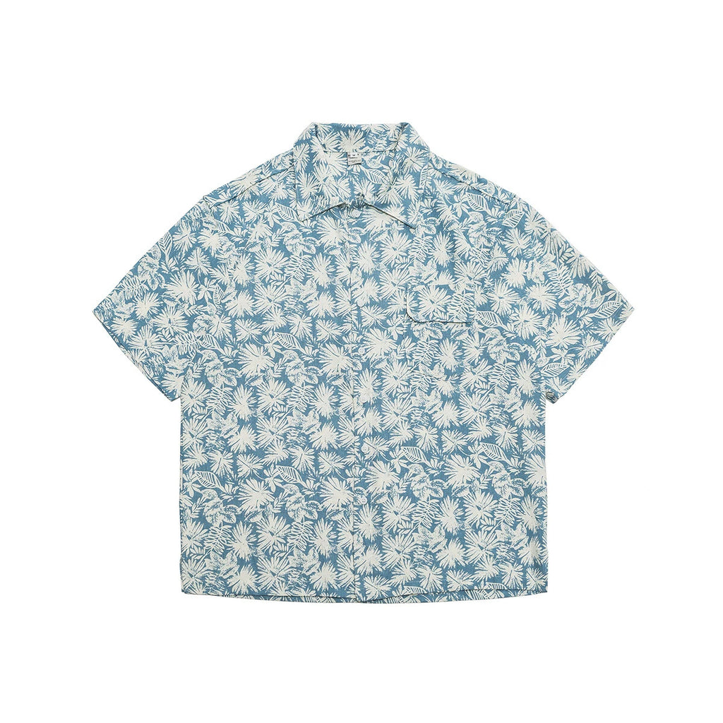 Japanese retro floral cotton and linen short-sleeved shirt men's summer Hong Kong style fashion brand beach casual floral shirt