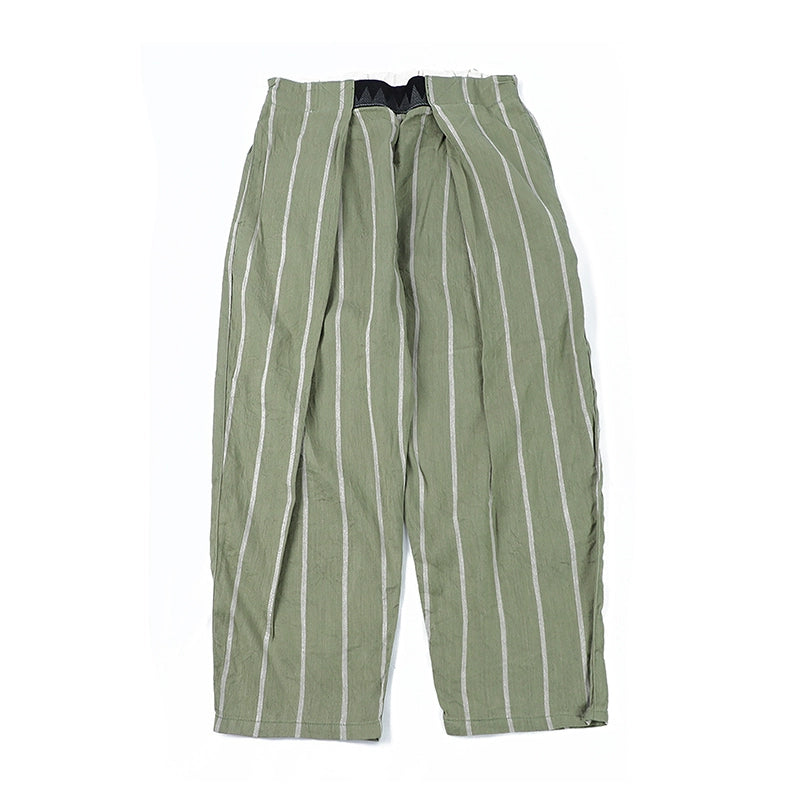 Japanese fashion men's and women's two-color cotton and linen striped breathable casual trousers
