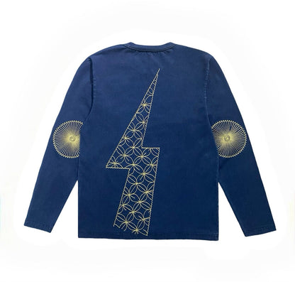 Japanese Vintage Indigo Long Sleeve T-Shirt – Washed Loose Casual Tee for Men – Japanese vintage | yamalin clothes | Yamalinclothes