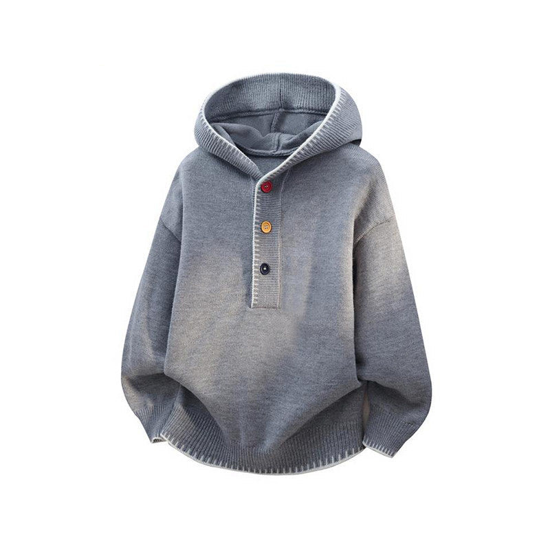 Color-Block Hooded Knit Jacket – Loose Button-Up Men – Japanese vintage | yamalin clothes | Yamalinclothes