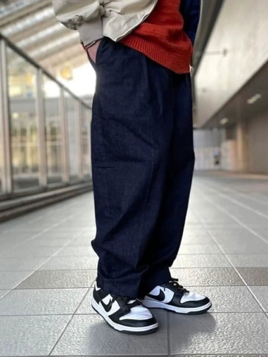 25SS Japanese retro denim primary color nine-point jeans for men loose casual tapered pants