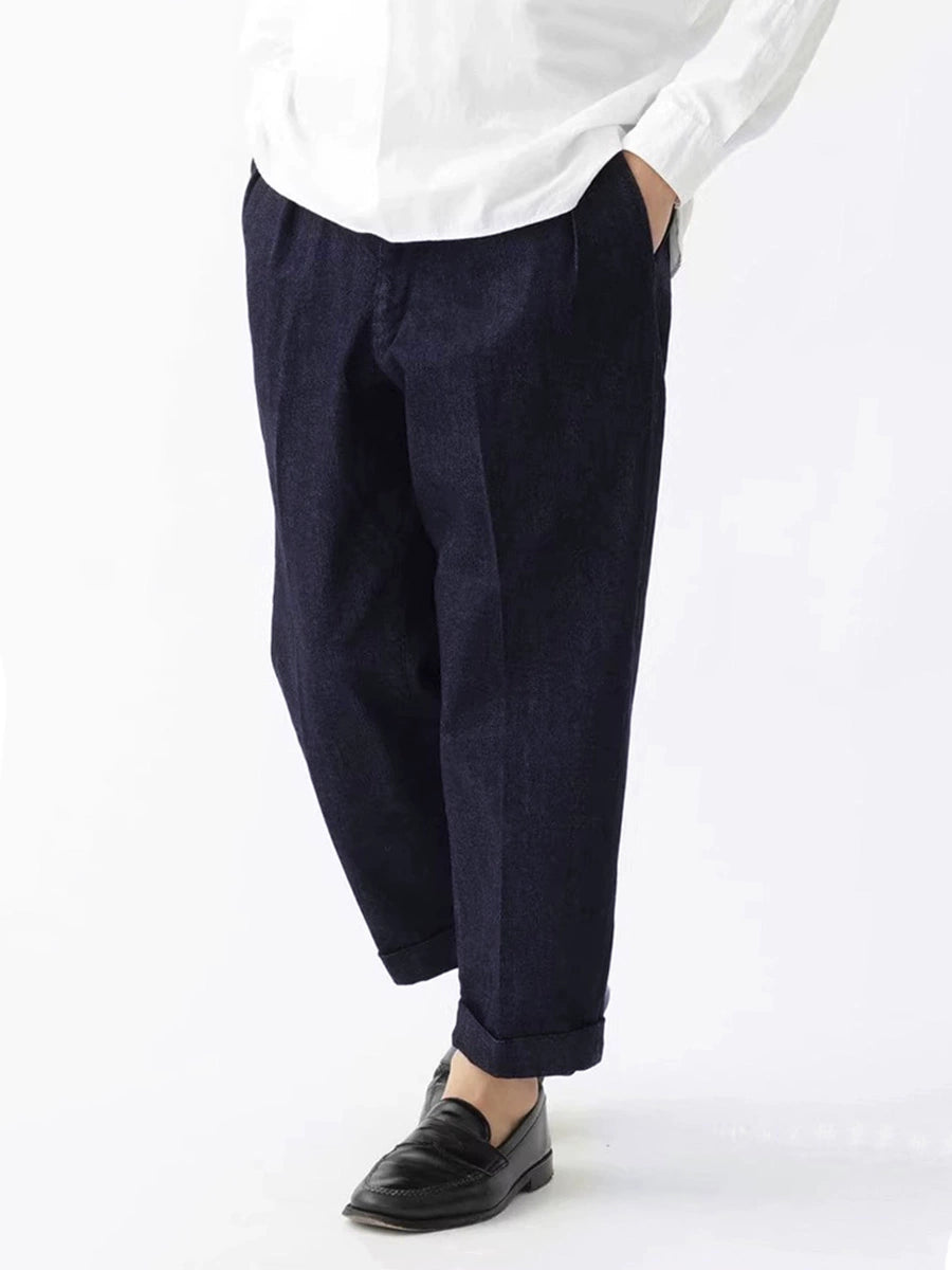 25SS Japanese retro denim primary color nine-point jeans for men loose casual tapered pants