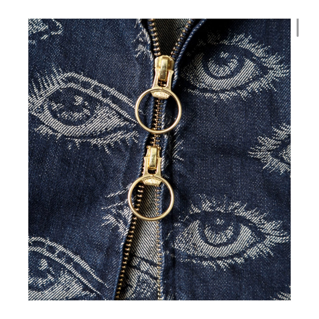 Japanese casual eye-embroidered denim retro lapel long-sleeved jacket