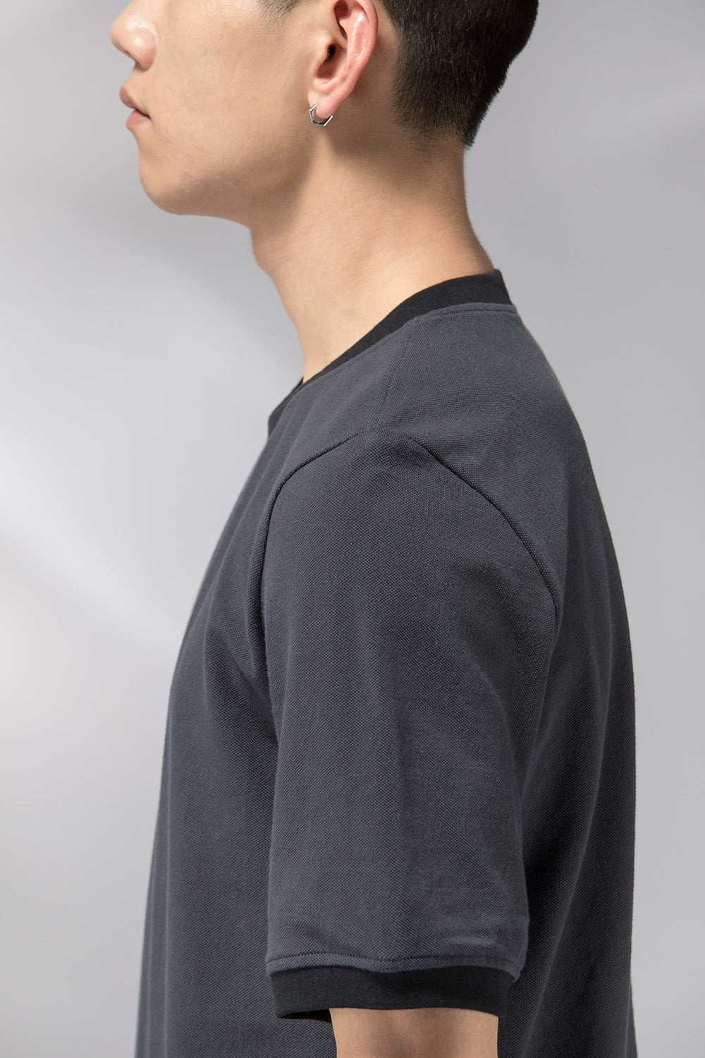 Original new men's casual knitted trendy brand ribbed short-sleeved fitted T-shirt