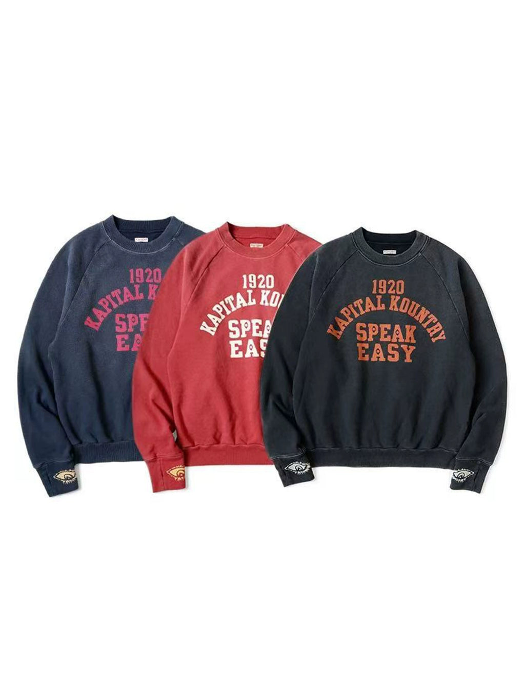 Kapital 25SS Japanese Casual Sweatshirt - Eye Print Distressed Loose Crewneck Pullover