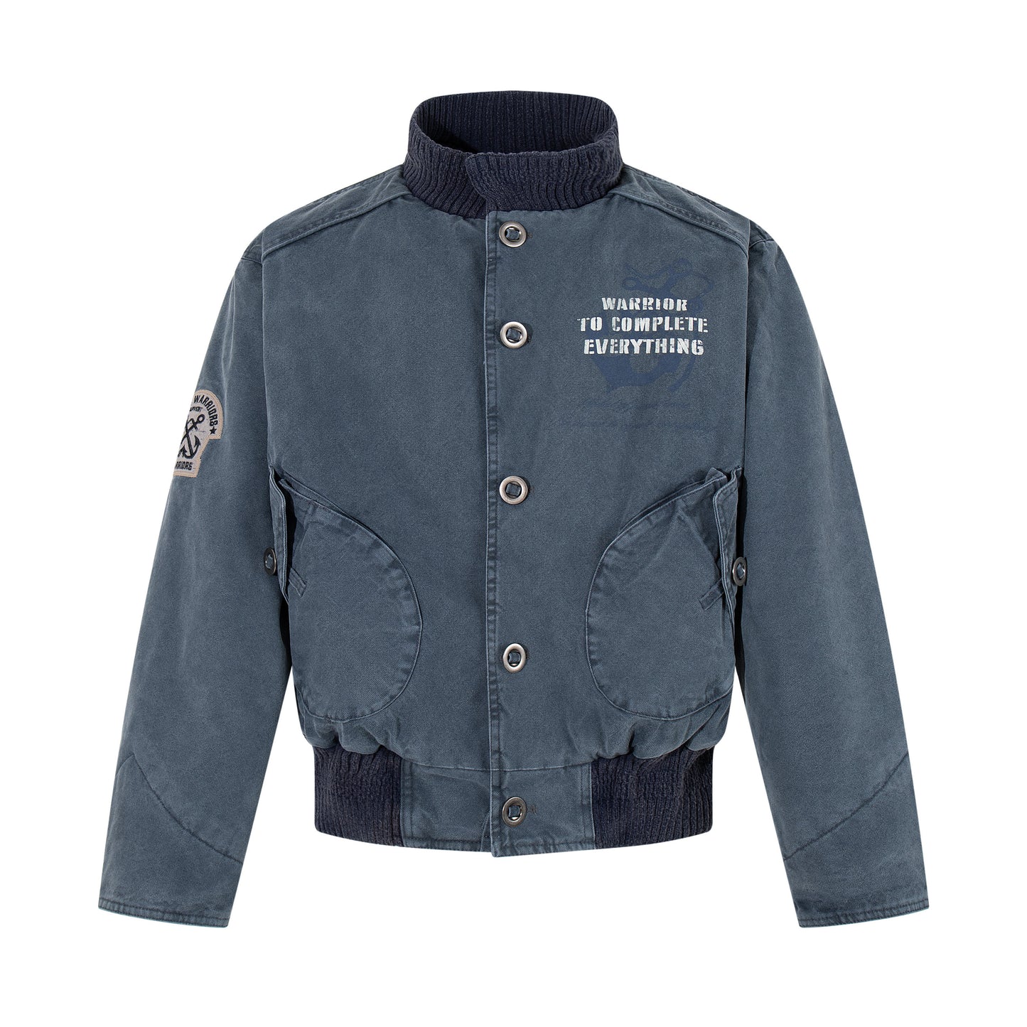 Heavyweight Washed Cotton Stand Collar Workwear Jacket – Oversized Unisex Short Coat