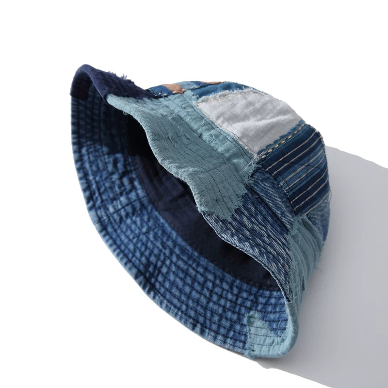 sakai kouiti handmade ancient cloth patchwork hat original design casual denim basin hat bucket hat