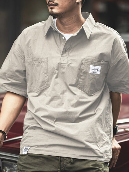 American Casual Tooling Lapel Polo Shirt – Loose Short-Sleeve Men’s Summer Thin Top – Japanese vintage | yamalin clothes | Yamalinclothes