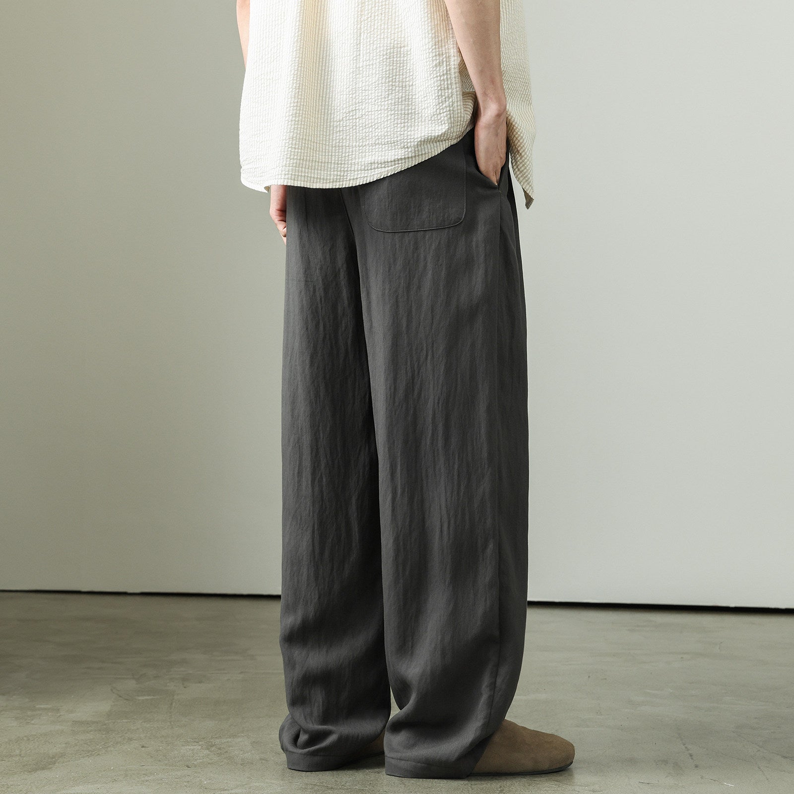 Draped Lyocell Wide Leg Pants – Loose Straight Tencel Linen Summer Ice Silk Slacks for Men – Japanese vintage | yamalin clothes | Yamalinclothes