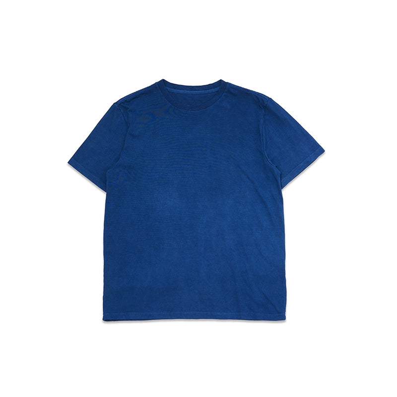 All cotton custom woven hand-made ancient pattern blue dyed short-sleeved T-shirt late night blue sky blue tee