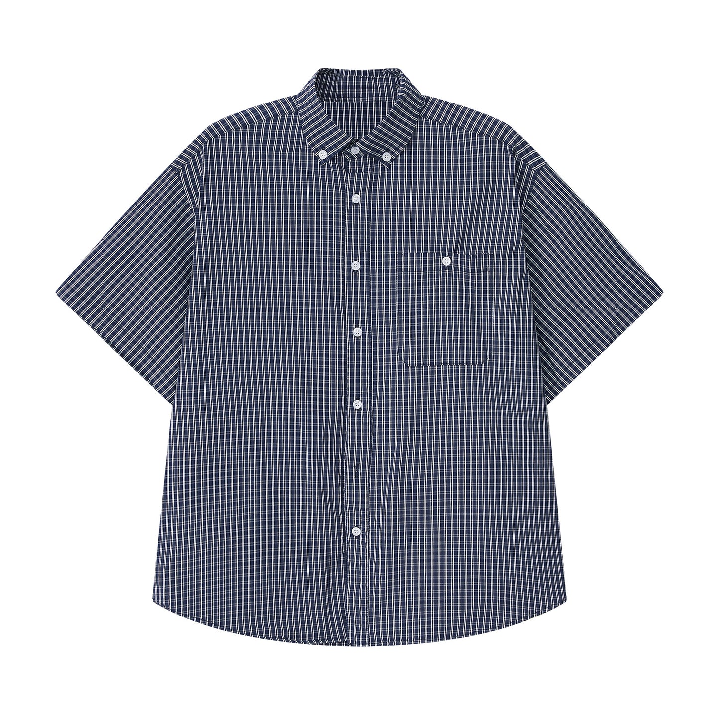 Summer New Japanese retro plaid short-sleeved shirts for men and women silhouette loose casual shirts outer