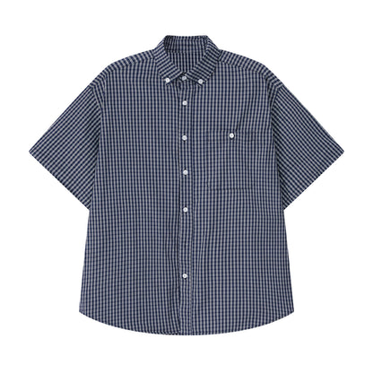Summer New Japanese retro plaid short-sleeved shirts for men and women silhouette loose casual shirts outer