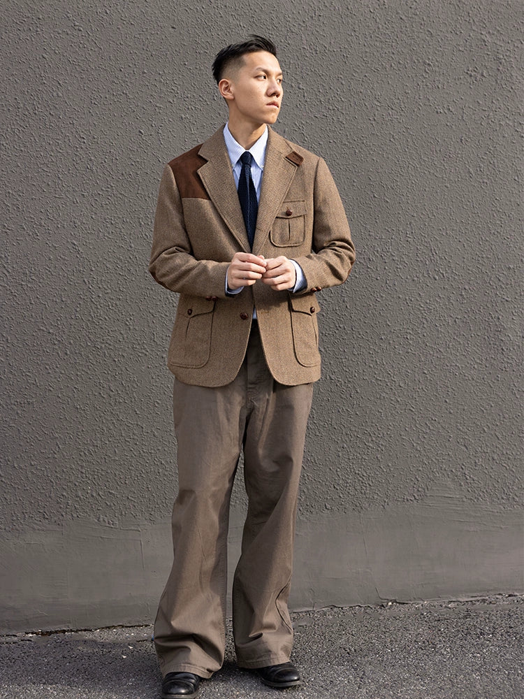hunting jacket Japanese vintage herringbone single-breasted casual suit casual wear autumn and winter ivy suit