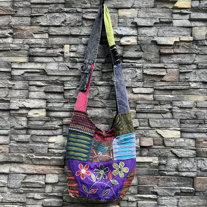 Nepal Indian washed cotton bag, old style, hippie shoulder bag for men and women