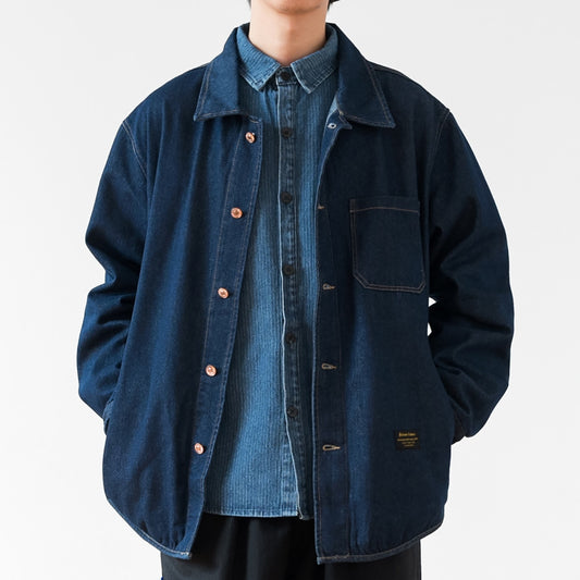 Vintage Denim Work Shirt Jacket Men – Loose Fit Japanese Style Cargo Shirt