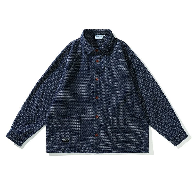 Retro-themed elements Ethnic long-sleeved shirt jacket with contrasting button design