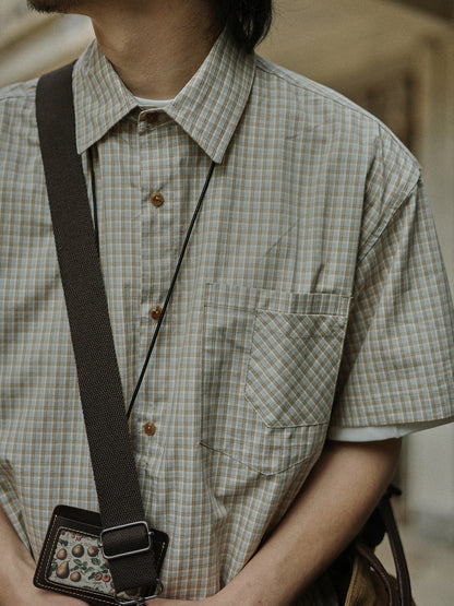 Vintage Artistic Plaid Short Sleeve Shirt – Loose Unisex Japanese Casual