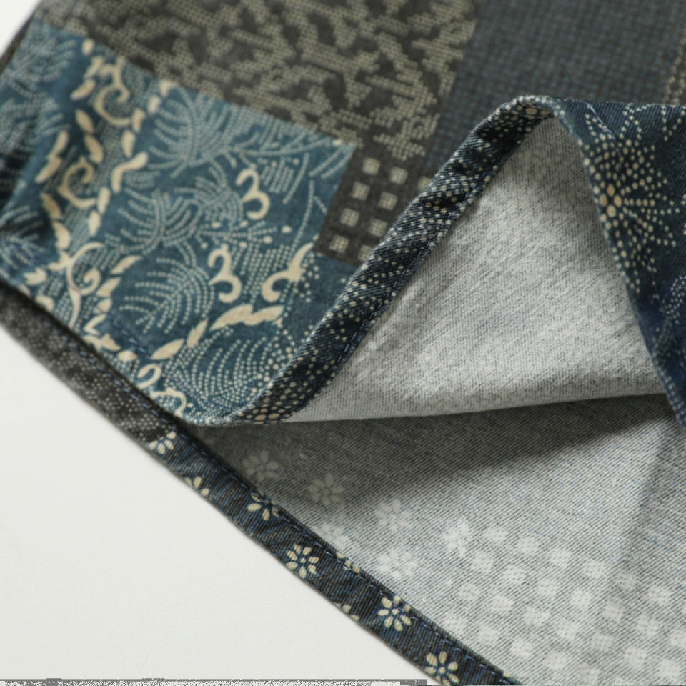 Japanese ethnic style short-sleeved casual shirt, Baijiabu printed cotton top, beach shirt