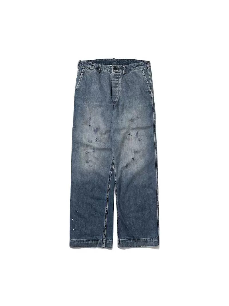 Japanese workwear straight jeans, loose and versatile washed and worn-out wide-leg pants