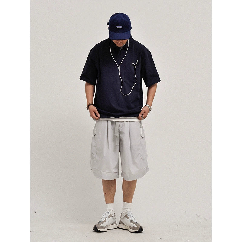 Correct version! Richao heavy 300g piqué loose silhouette cityboy solid color short sleeve polo shirt men