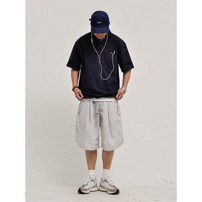 Correct version! Richao heavy 300g piqué loose silhouette cityboy solid color short sleeve polo shirt men