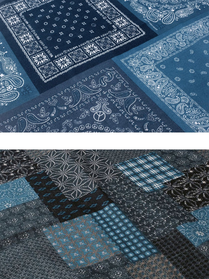 Japanese Paisley Patchwork Scarf – Cotton Linen Double-Layer Wrap