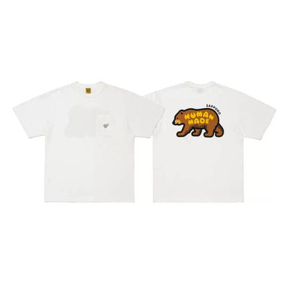 Japanese slub cotton summer animal cute print short-sleeved T-shirt weight 280g
